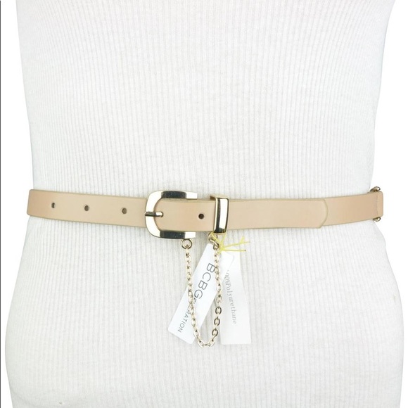 BCBGeneration Accessories - BCBGENERATION WAIST BELT BEIGE GOLD CHAIN BUCKLE
